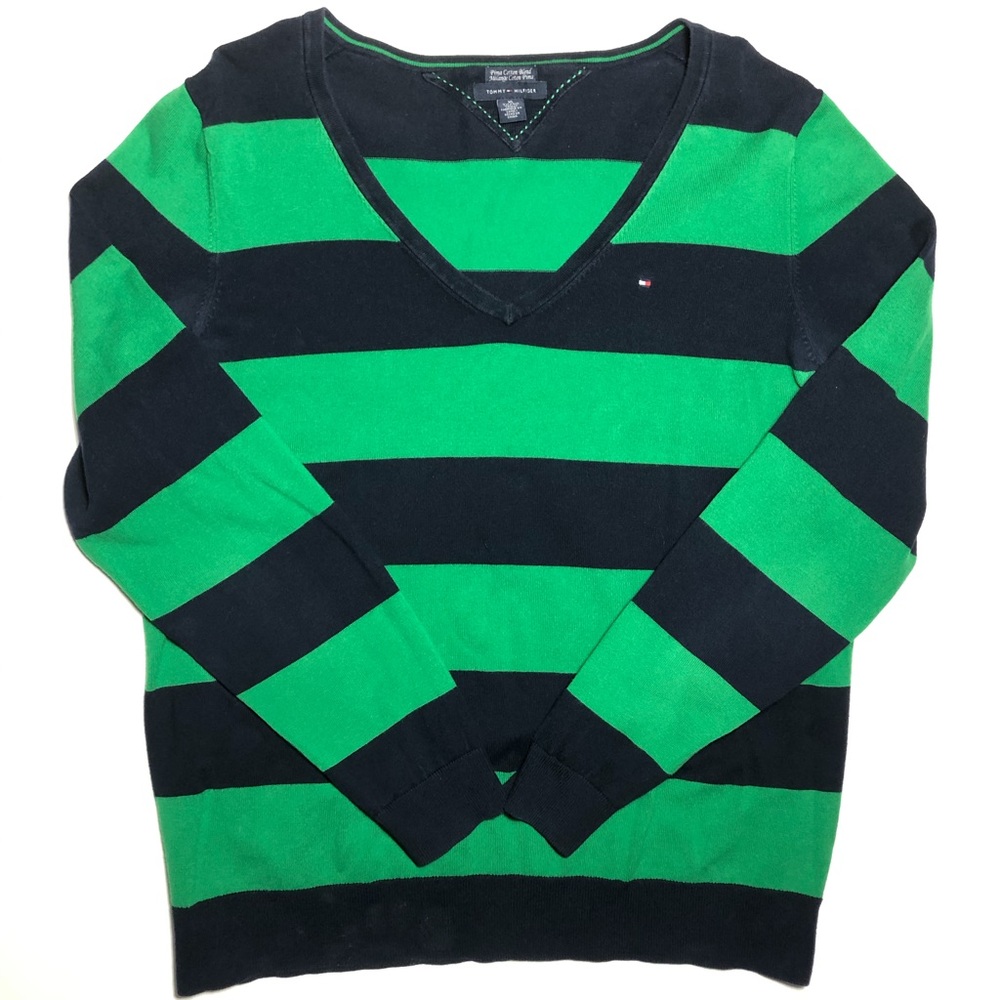 Tommy Hilfiger Stripped Green and Blue Sweater XL